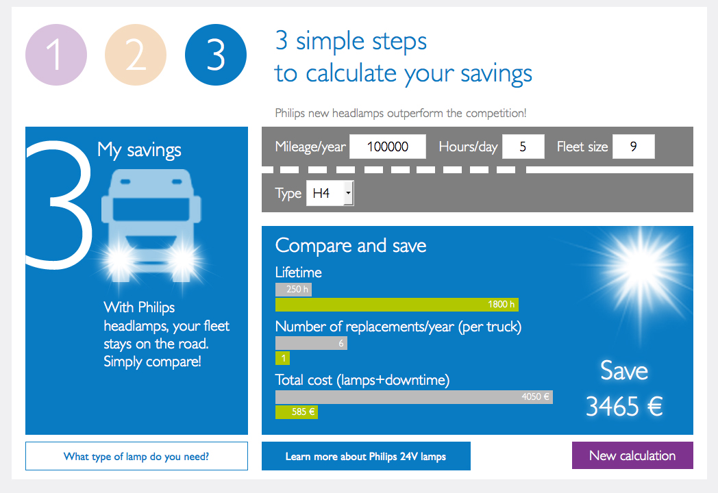 Philips truck lighting cost-saving calculator - Step 3 - result